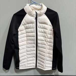 32 Degrees Weatherproof Quilted Puffer Jacket Black White Full Zip Women's XL